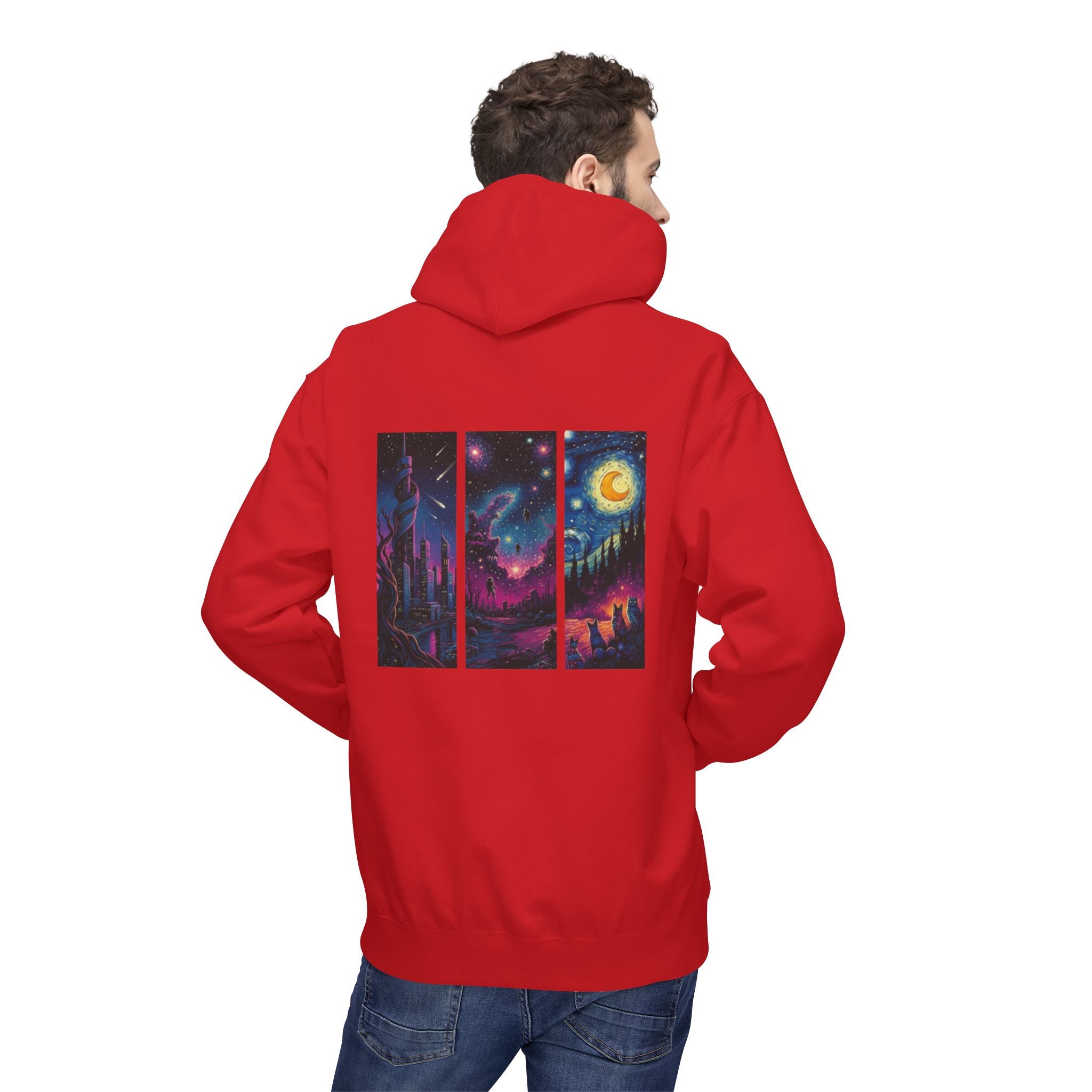 Cosmic Dreamers Hoodie | Night Sky Triptych, Stars, Moon