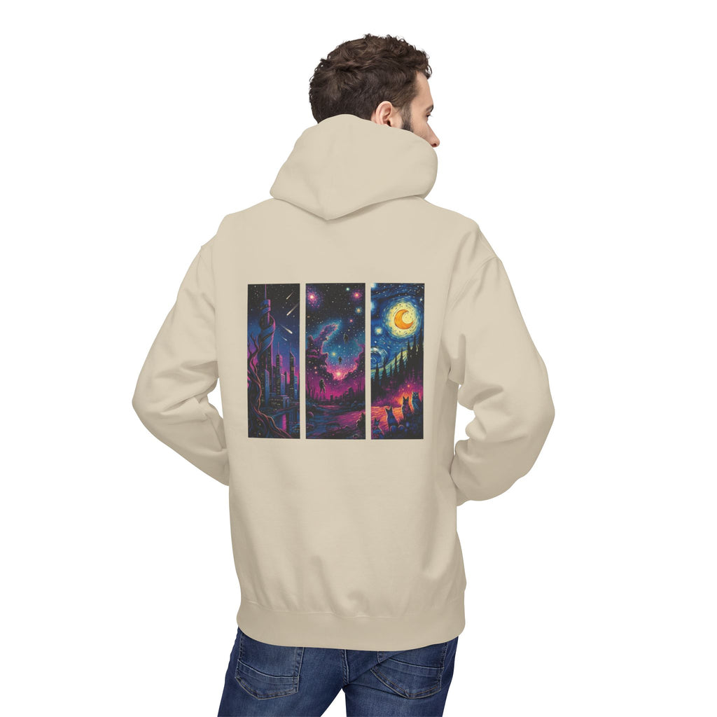 Cosmic Dreamers Hoodie | Night Sky Triptych, Stars, Moon