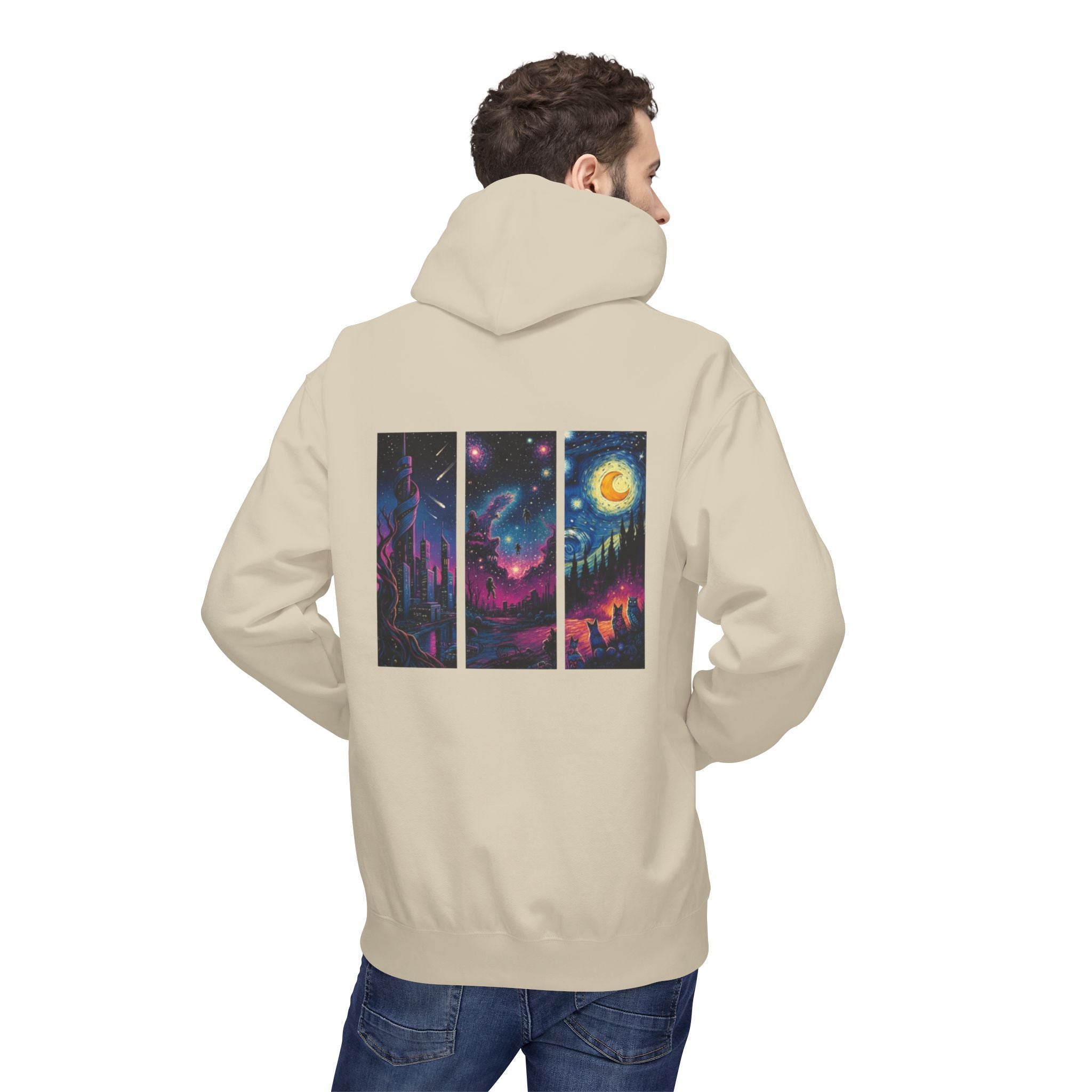 Cosmic Dreamers Hoodie | Night Sky Triptych, Stars, Moon