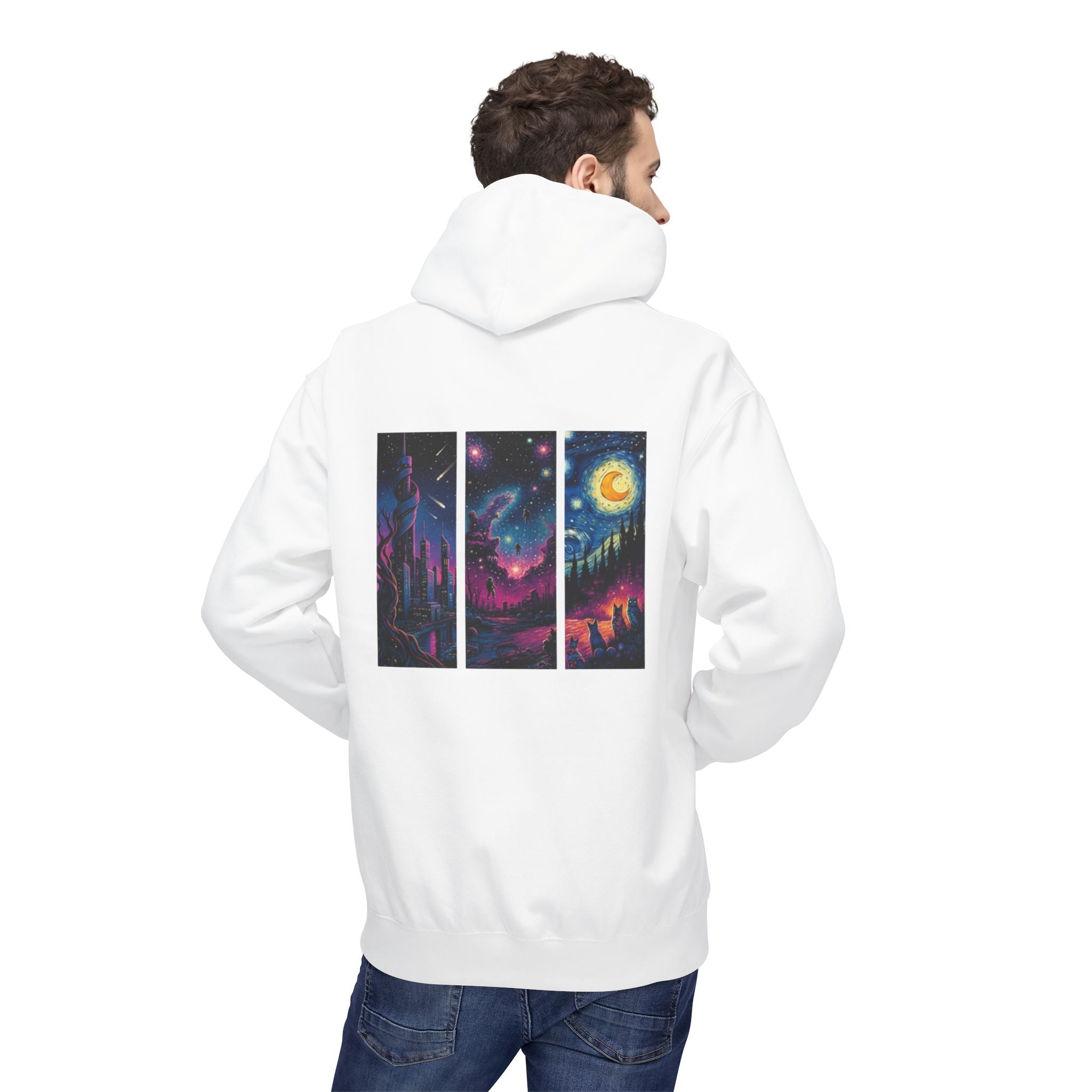 Cosmic Dreamers Hoodie | Night Sky Triptych, Stars, Moon