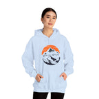 Mountain Sunset Hoodie — "Wander More, Worry Less" Outdoor Graphic Hoodie