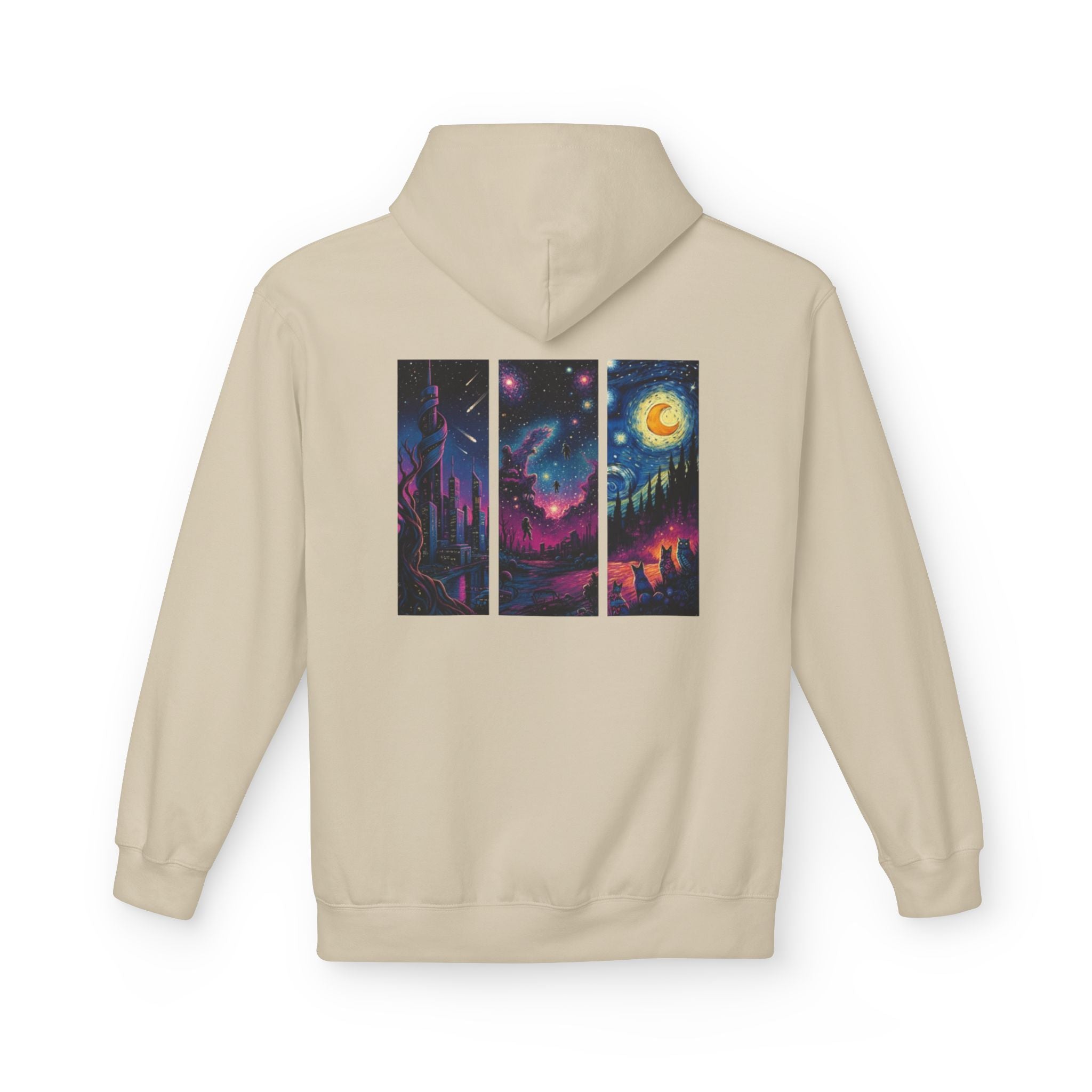 Cosmic Dreamers Hoodie | Night Sky Triptych, Stars, Moon