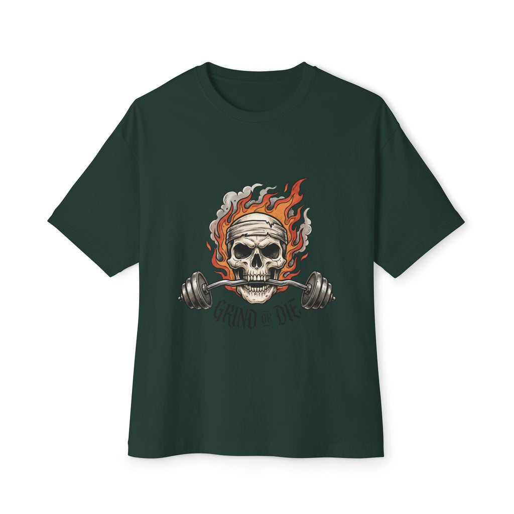 Grind or Die Skull Tee — Flaming Skull Weightlifting T-Shirt