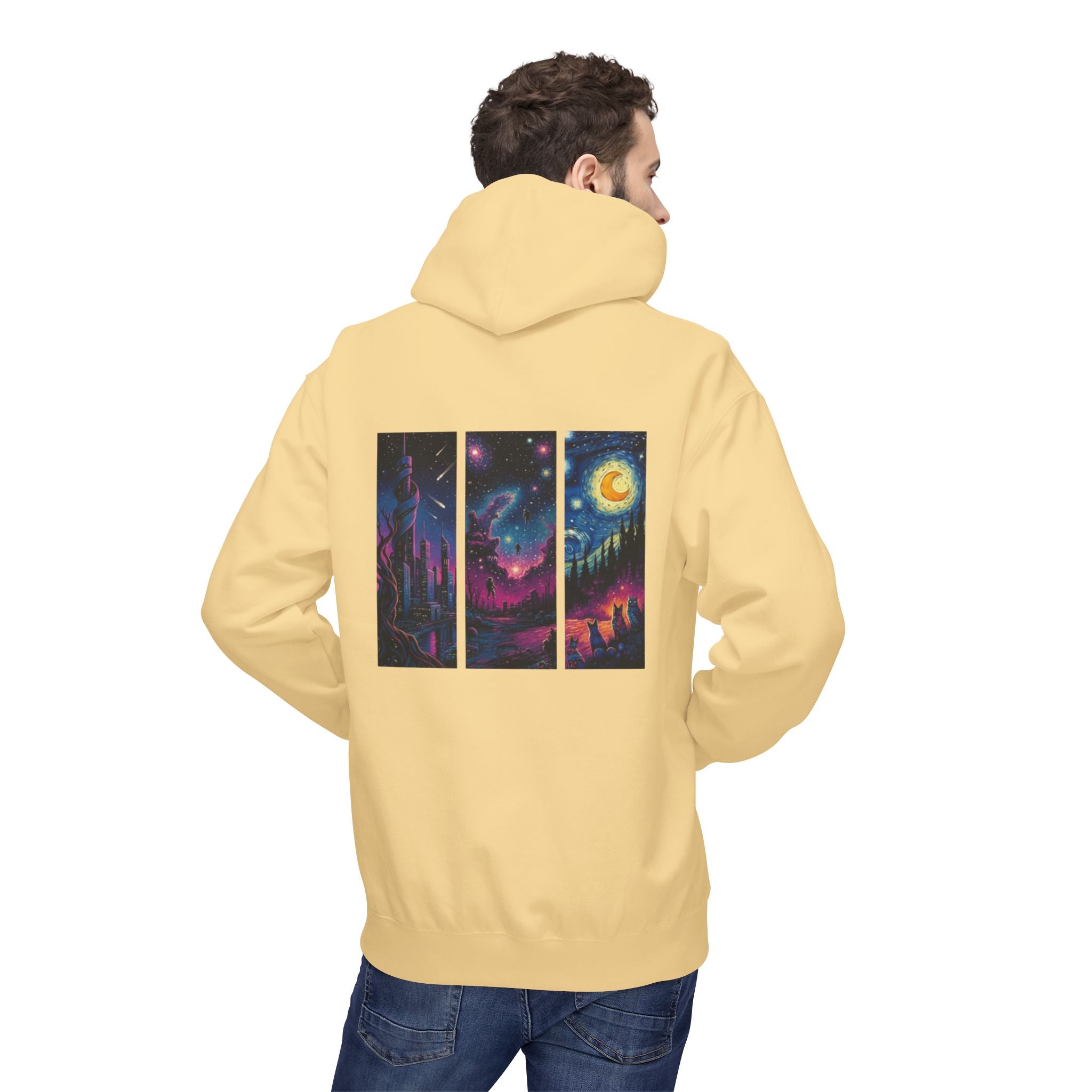 Cosmic Dreamers Hoodie | Night Sky Triptych, Stars, Moon