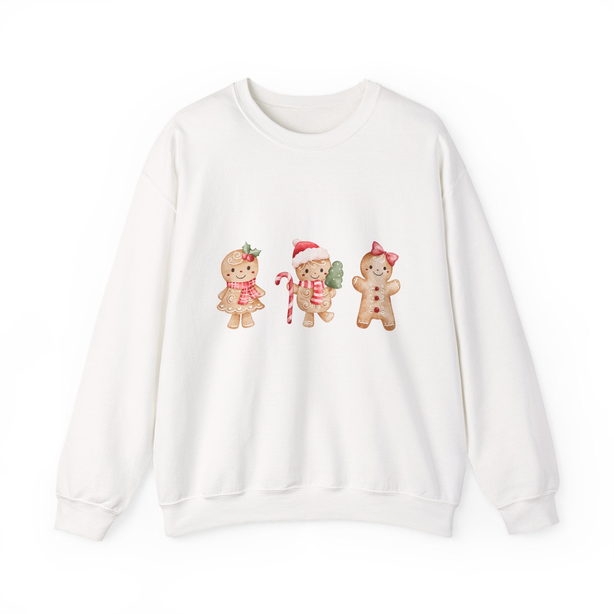 Watercolor Gingerbread Trio Sweatshirt | Candy Cane Gift Sack Sweatshirt