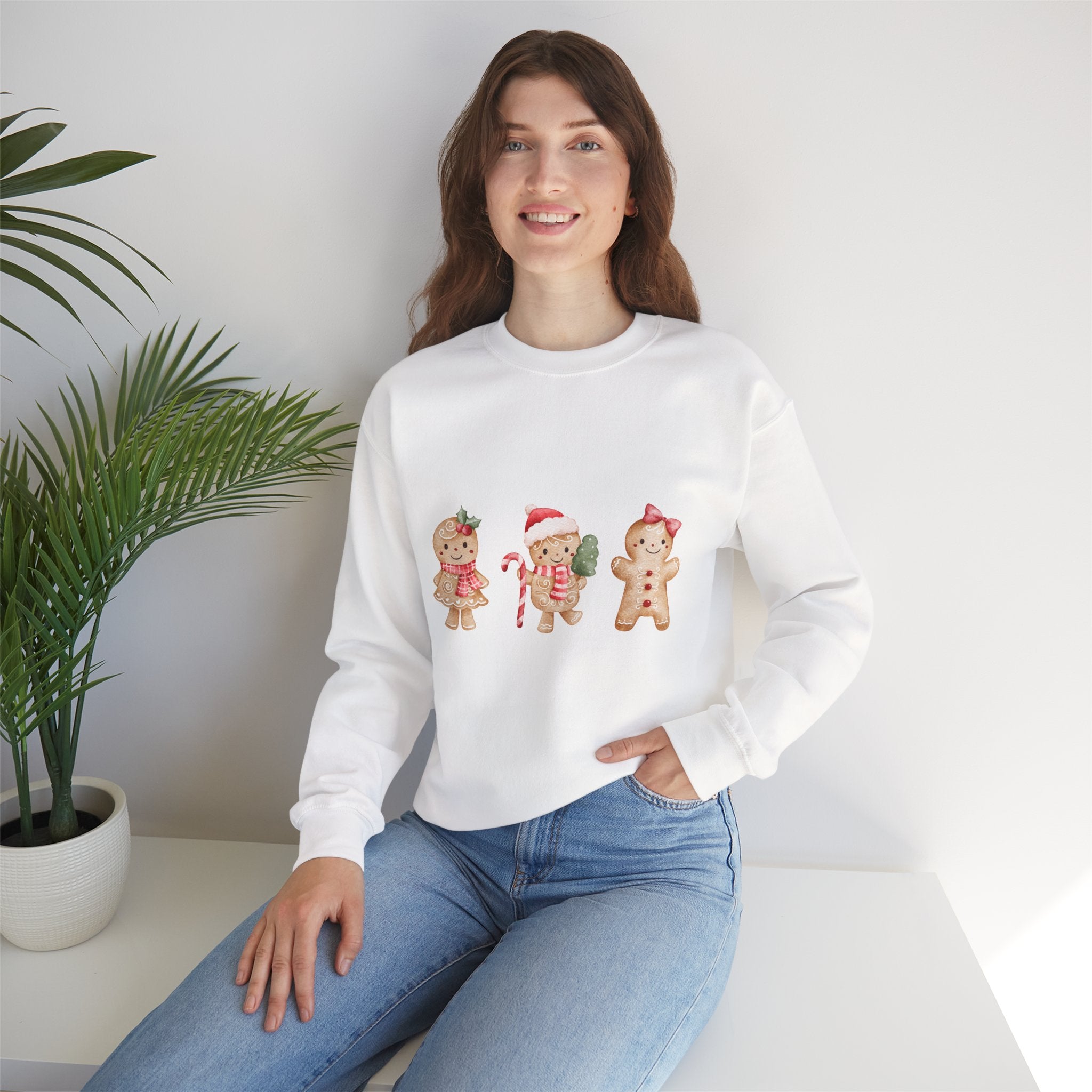 Watercolor Gingerbread Trio Sweatshirt | Candy Cane Gift Sack Sweatshirt