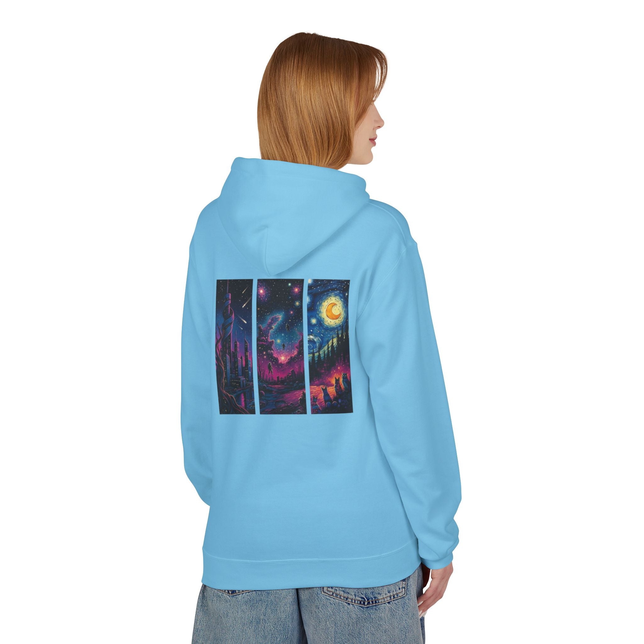 Cosmic Dreamers Hoodie | Night Sky Triptych, Stars, Moon