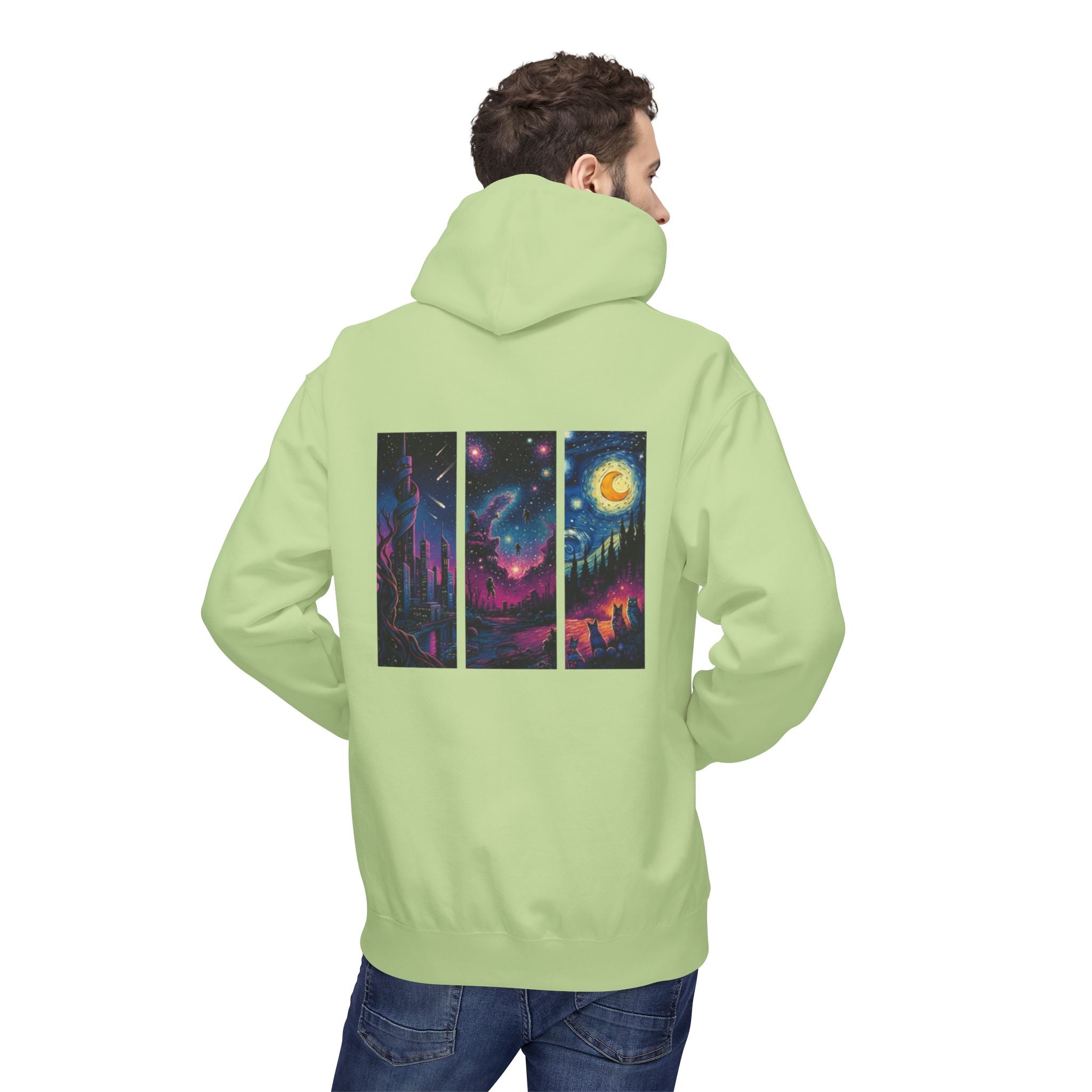 Cosmic Dreamers Hoodie | Night Sky Triptych, Stars, Moon