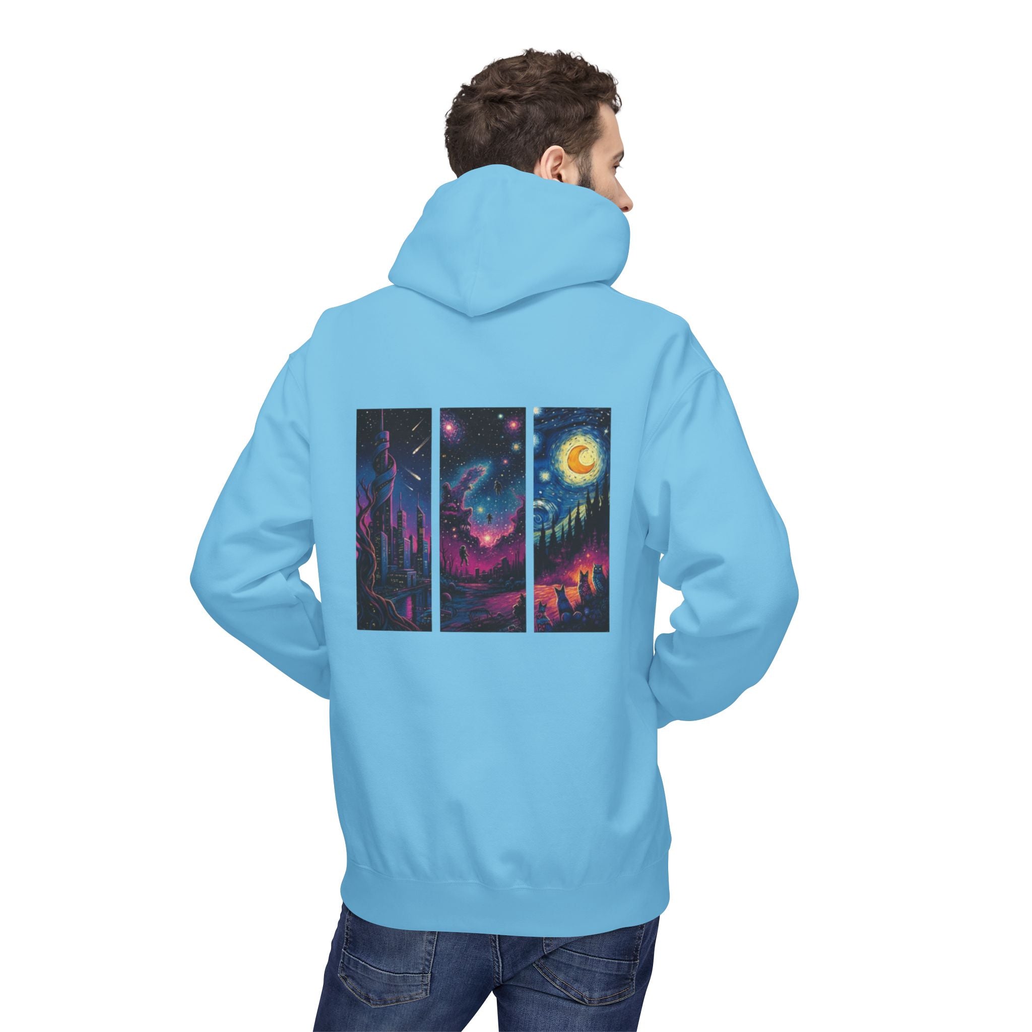 Cosmic Dreamers Hoodie | Night Sky Triptych, Stars, Moon