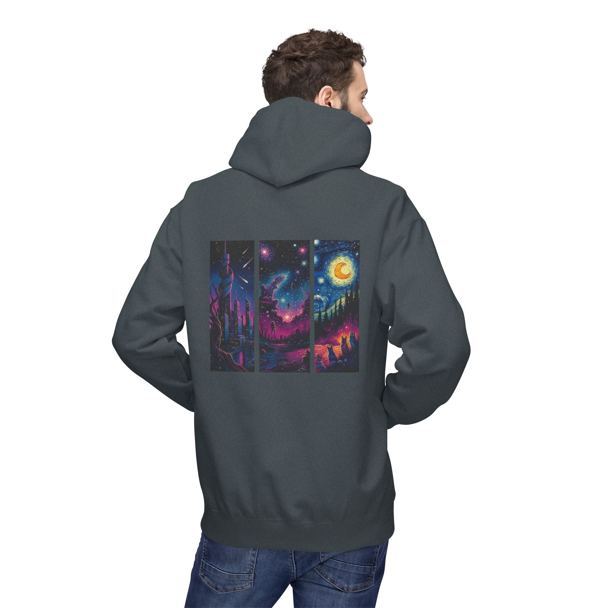 Cosmic Dreamers Hoodie | Night Sky Triptych, Stars, Moon
